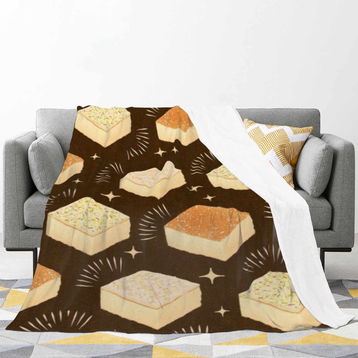 Modern Earthy Multicolor Orchid Mosaic All-Season Flannel Blanket