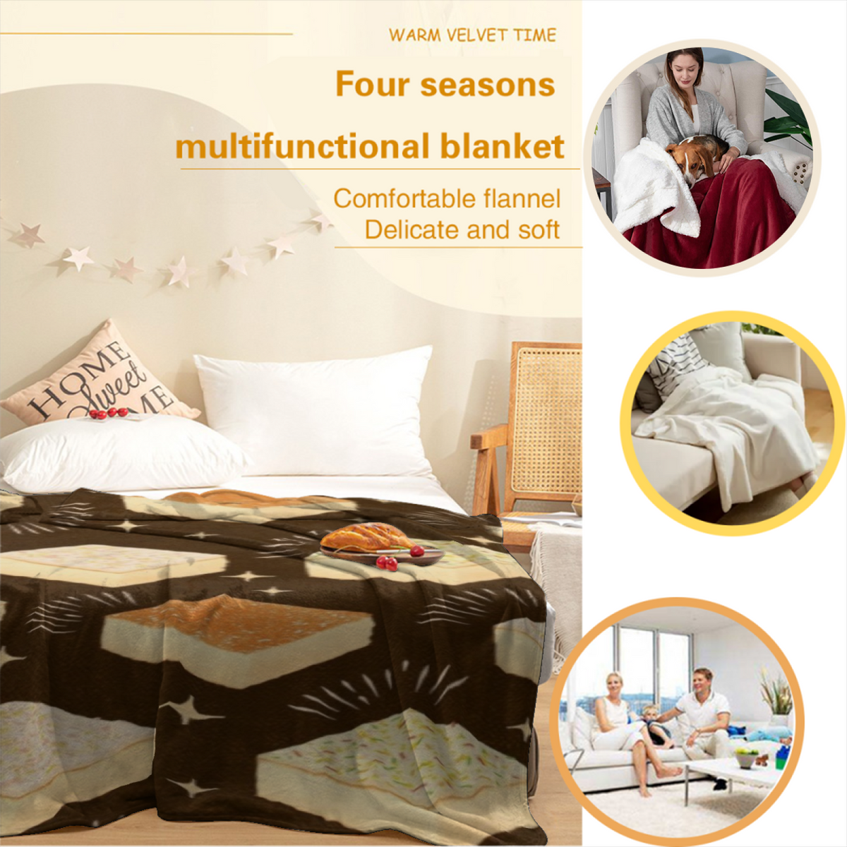 Modern Earthy Multicolor Orchid Mosaic All-Season Flannel Blanket