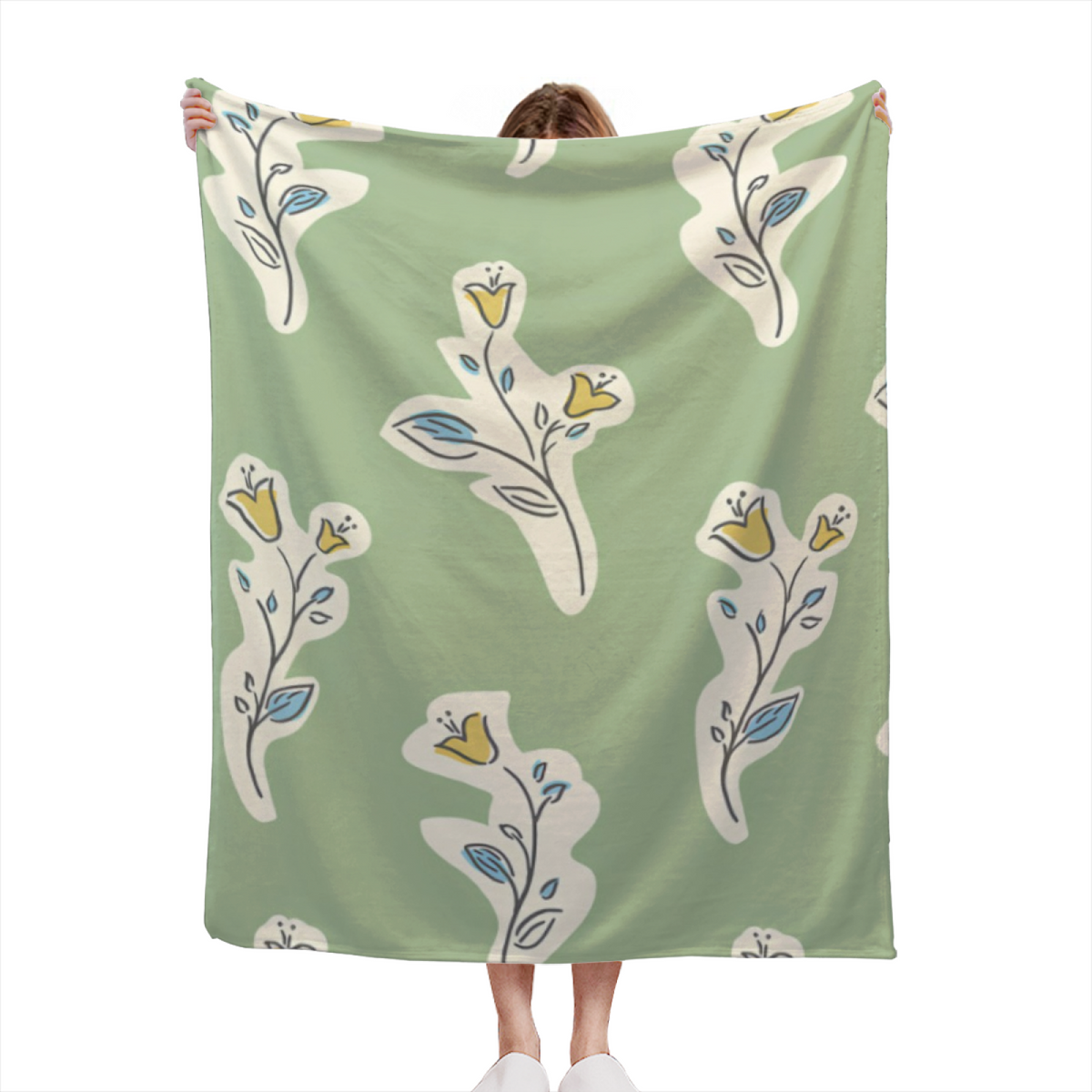 Sage Botanical Sprig Lightweight Flannel Throw