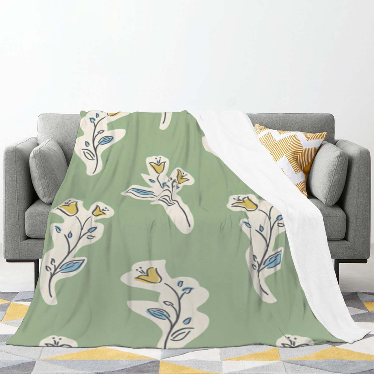 Sage Botanical Sprig Lightweight Flannel Throw