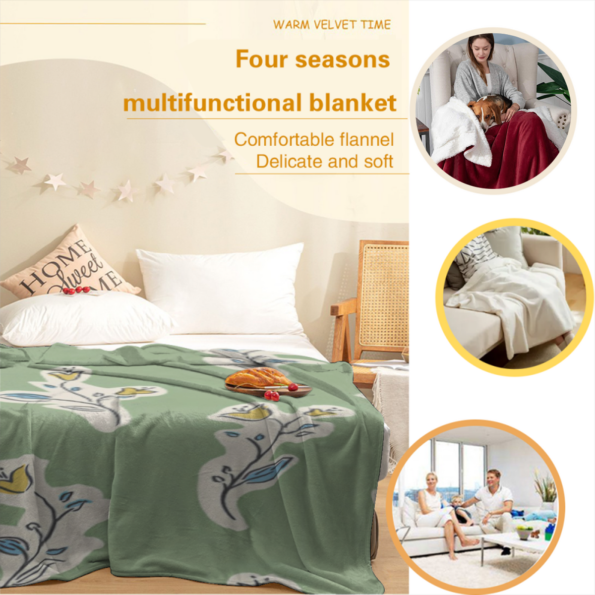 Sage Botanical Sprig Lightweight Flannel Throw