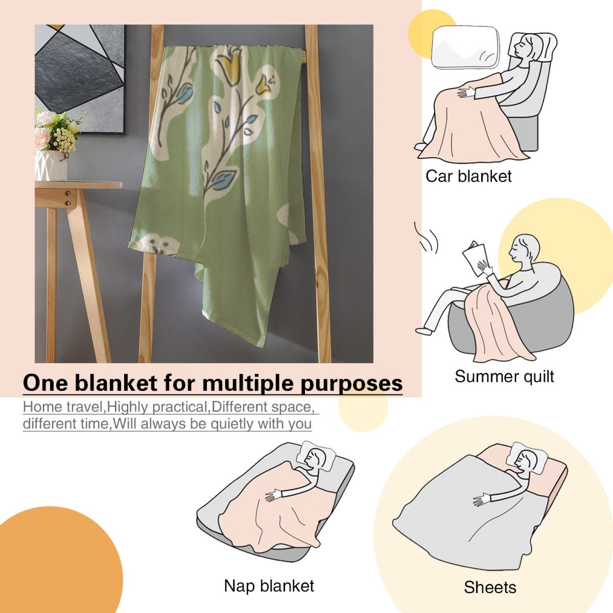 Sage Botanical Sprig Lightweight Flannel Throw