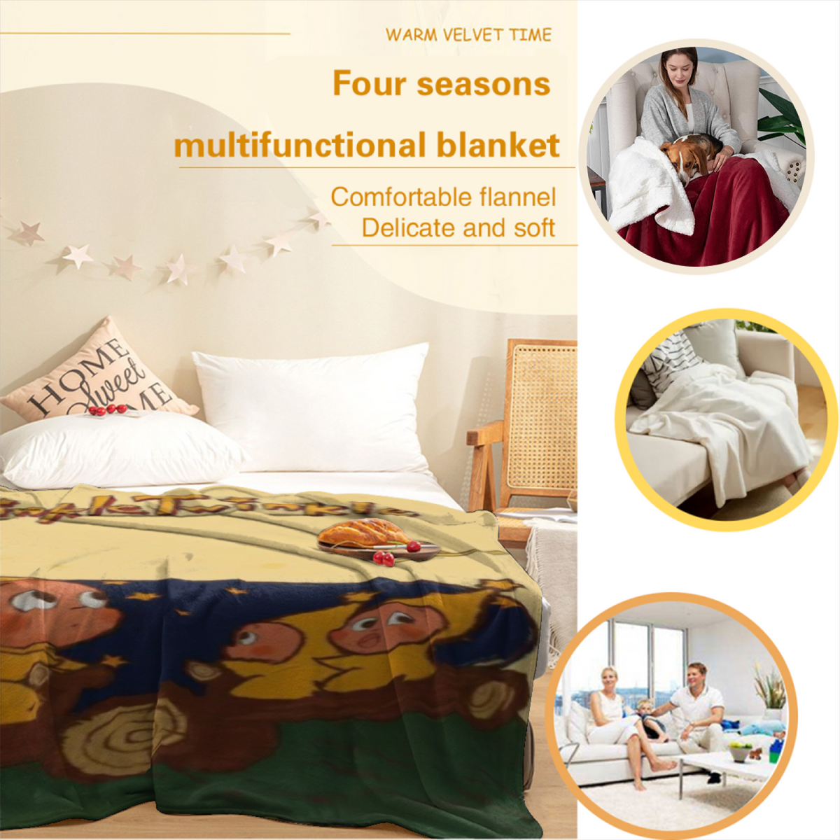 Pastel Multicolor Whimsical Decor Plush Flannel Throw ¨C Marigold Tapestry Edition