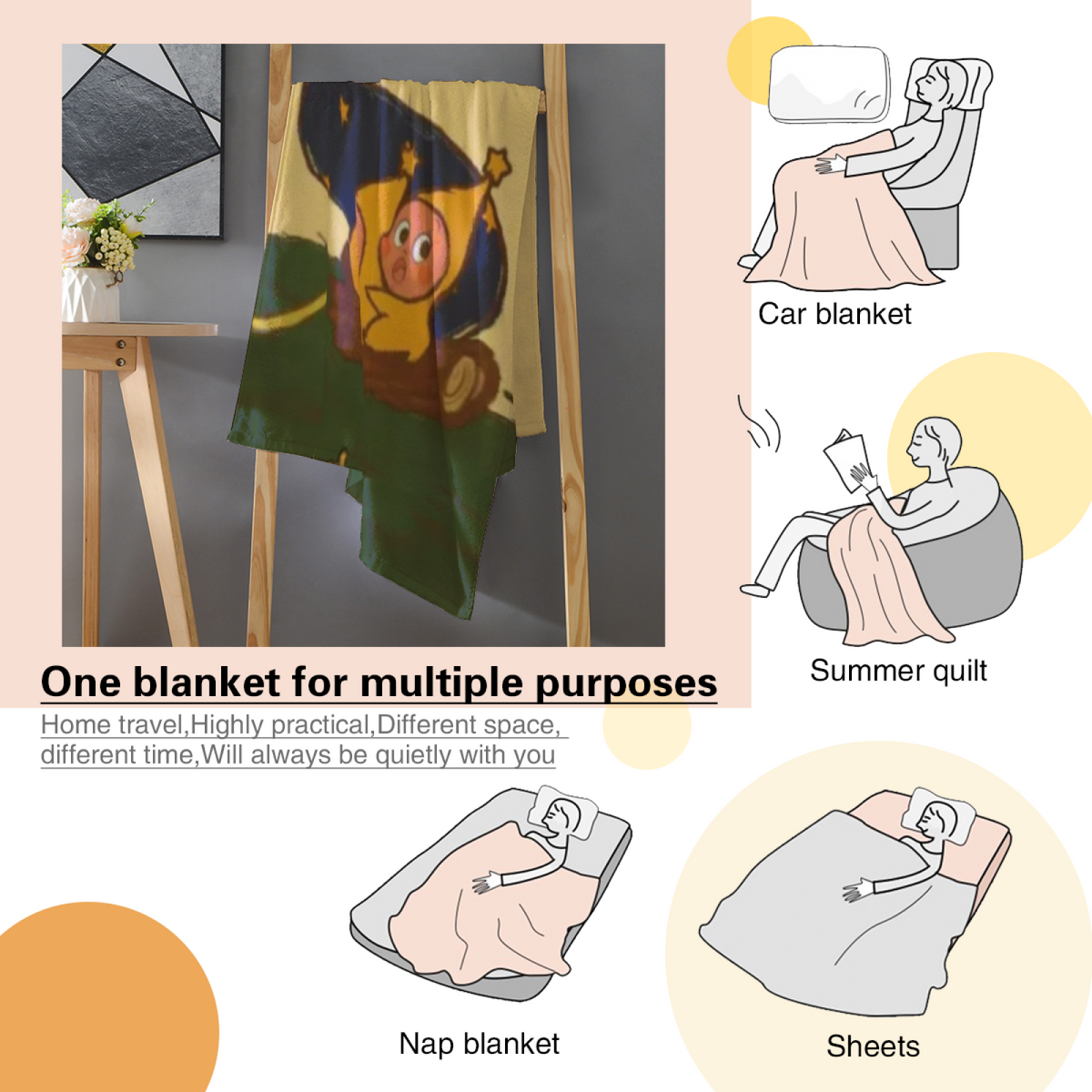Pastel Multicolor Whimsical Decor Plush Flannel Throw ¨C Marigold Tapestry Edition