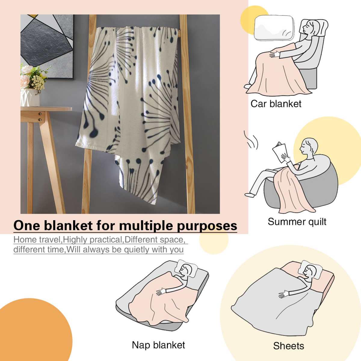 Pastel Multicolor Whimsical Decor All-Season Flannel Blanket ¨C Festival Picnic Edition