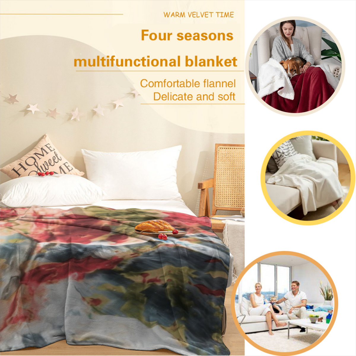 Saffron Reverie Pastel Multicolor Cozy Soft Flannel Blanket