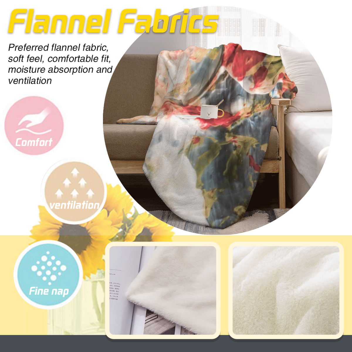 Saffron Reverie Pastel Multicolor Cozy Soft Flannel Blanket