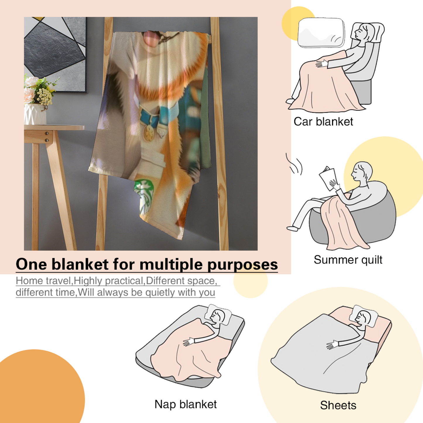 Cool Husky Dogs Flannel Throw Blanket ¨C Sunglasses and Coffee Cartoon Design