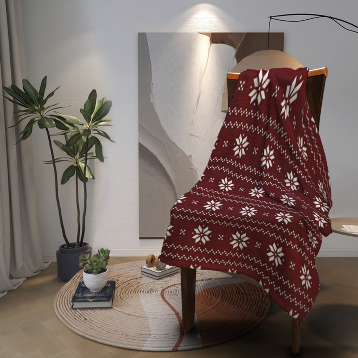 Playful Warm Coral Rosewood Kaleidoscope Lightweight Flannel Throw