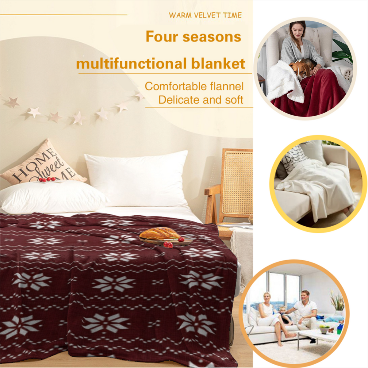 Playful Warm Coral Rosewood Kaleidoscope Lightweight Flannel Throw