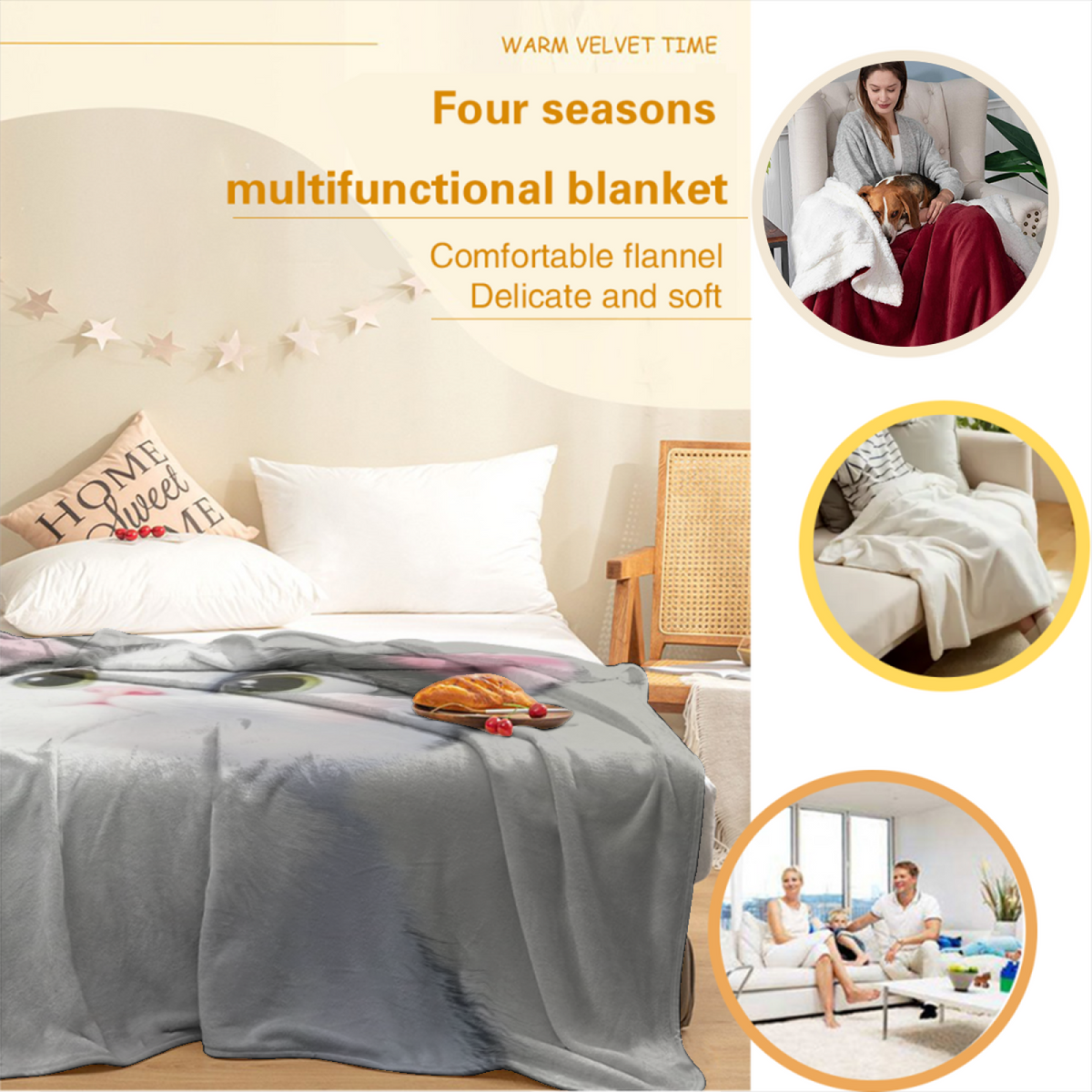 Creamy Ivory Whimsical Decor Plush Flannel Throw ¨C Gilded Valley Edition