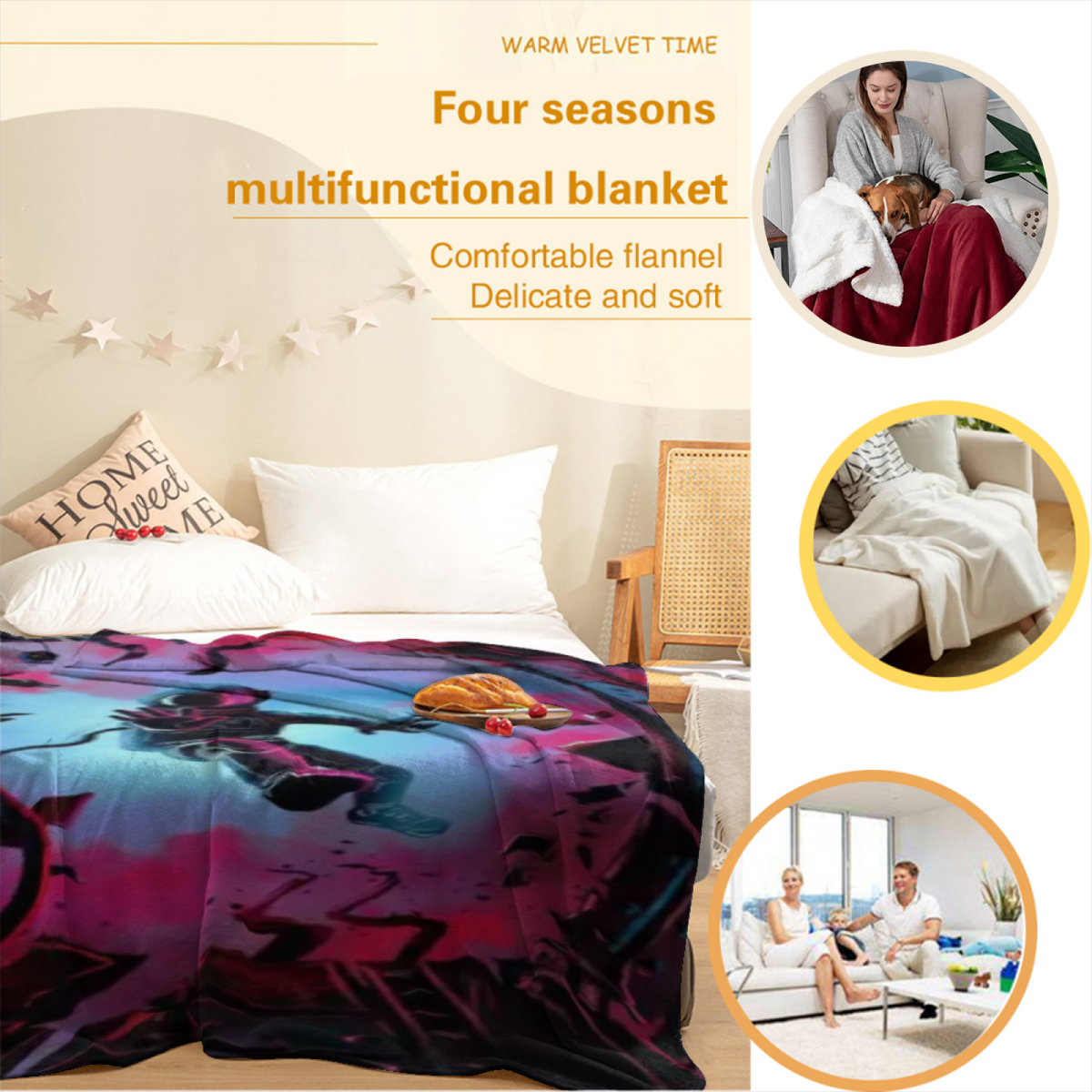 Pastel Multicolor Whimsical Decor All-Season Flannel Blanket ¨C Wildwood Cove Edition