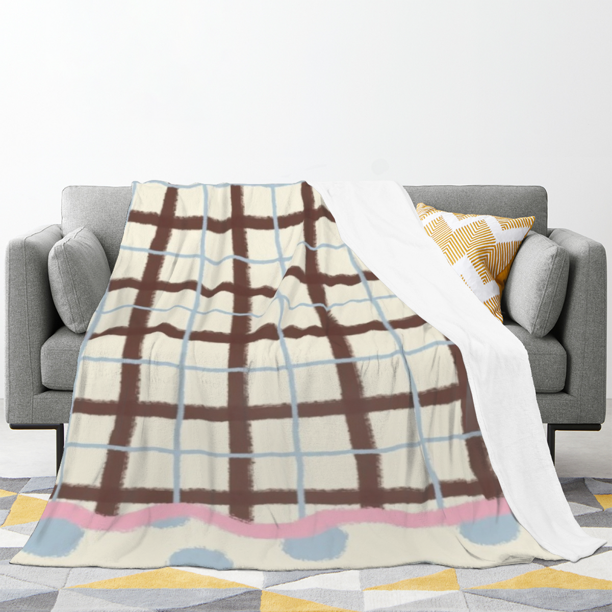 Soft Neutral Indigo Kaleidoscope Lightweight Flannel Throw