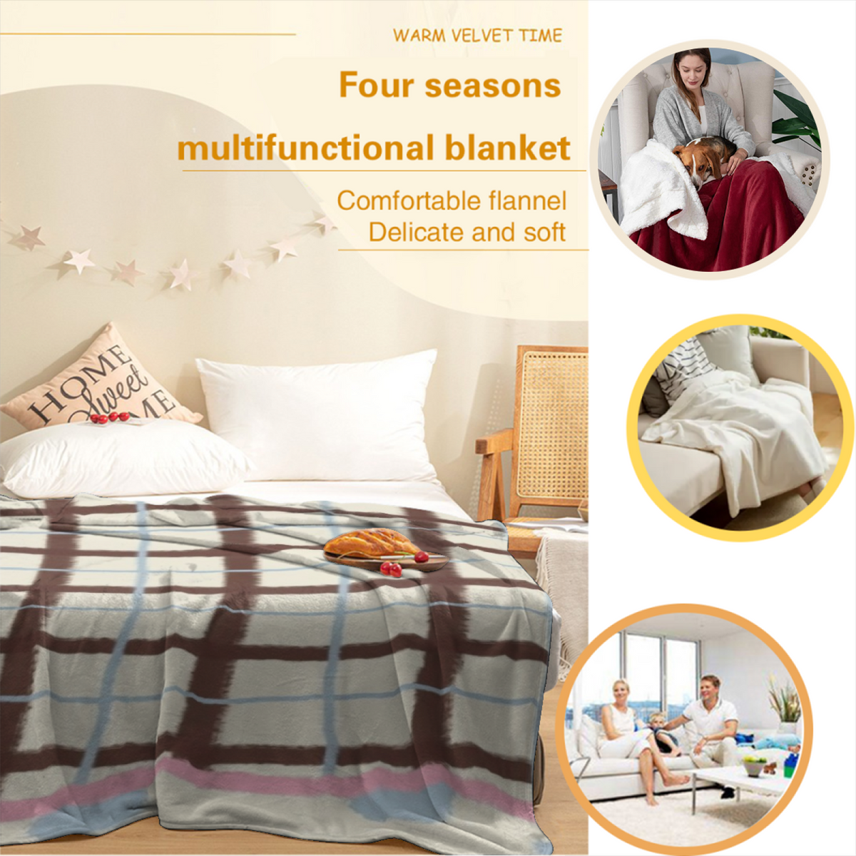 Soft Neutral Indigo Kaleidoscope Lightweight Flannel Throw