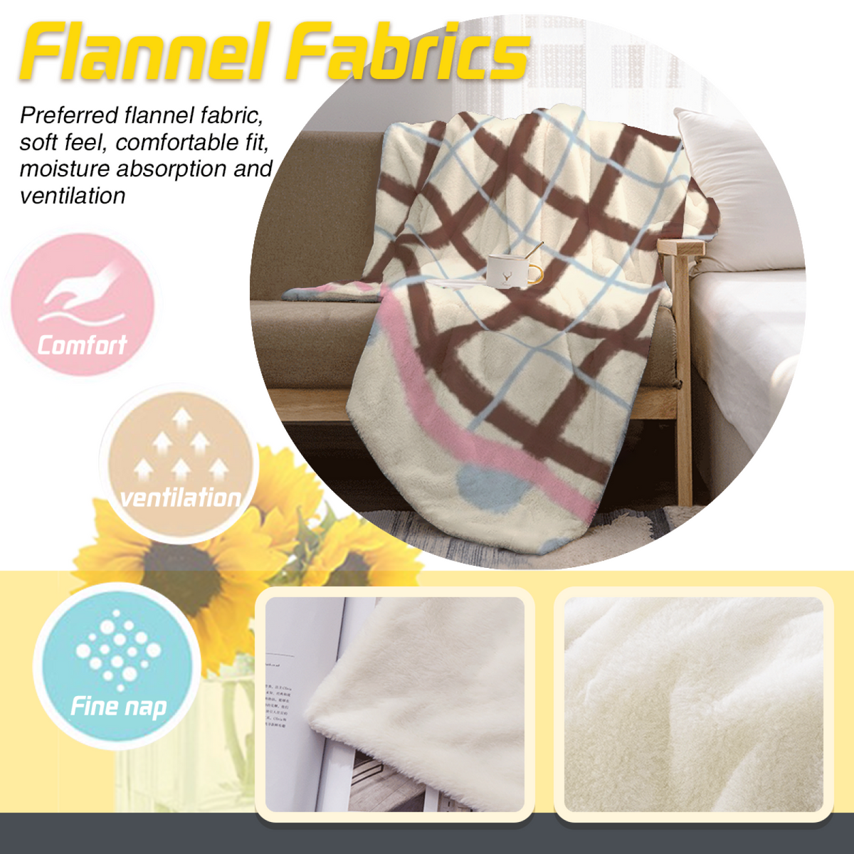 Soft Neutral Indigo Kaleidoscope Lightweight Flannel Throw