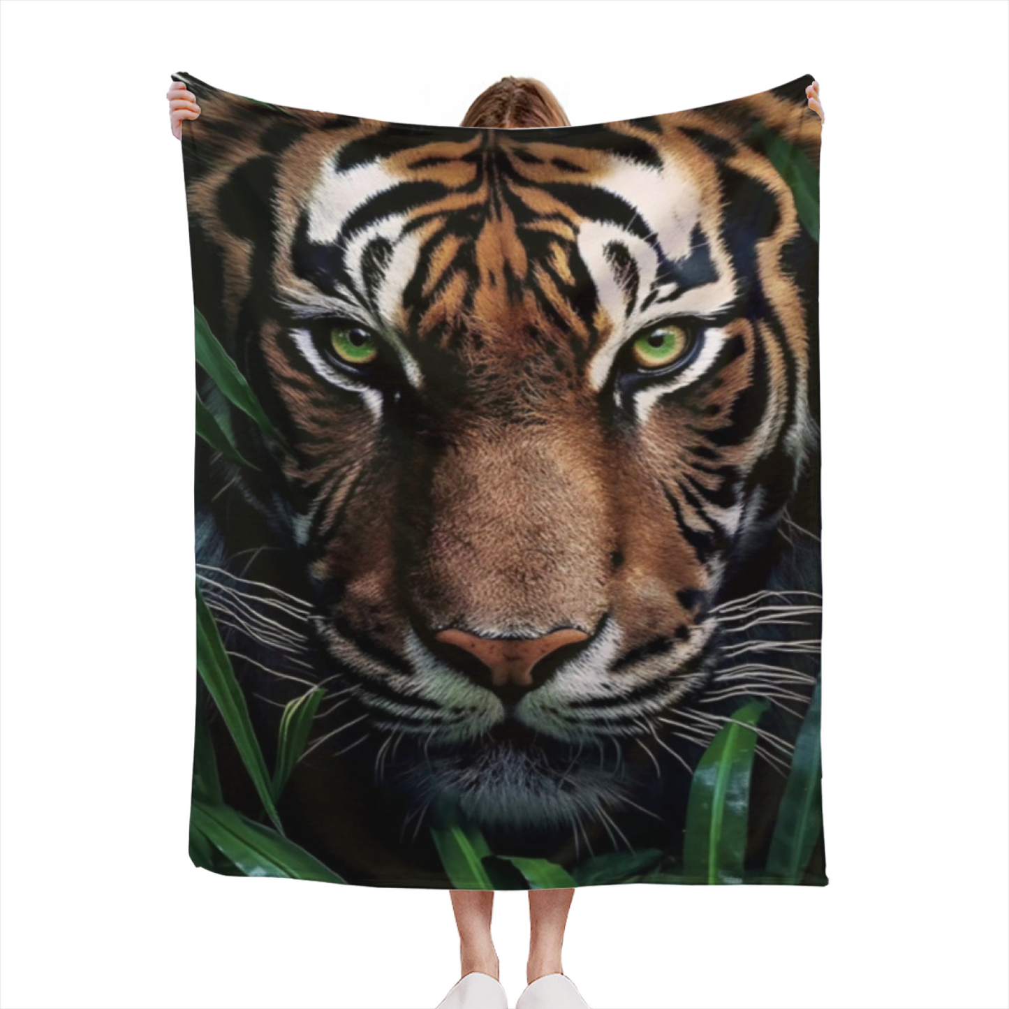 Tiger Reflection Flannel Throw Blanket ¨C Wildlife and Water Landscape
