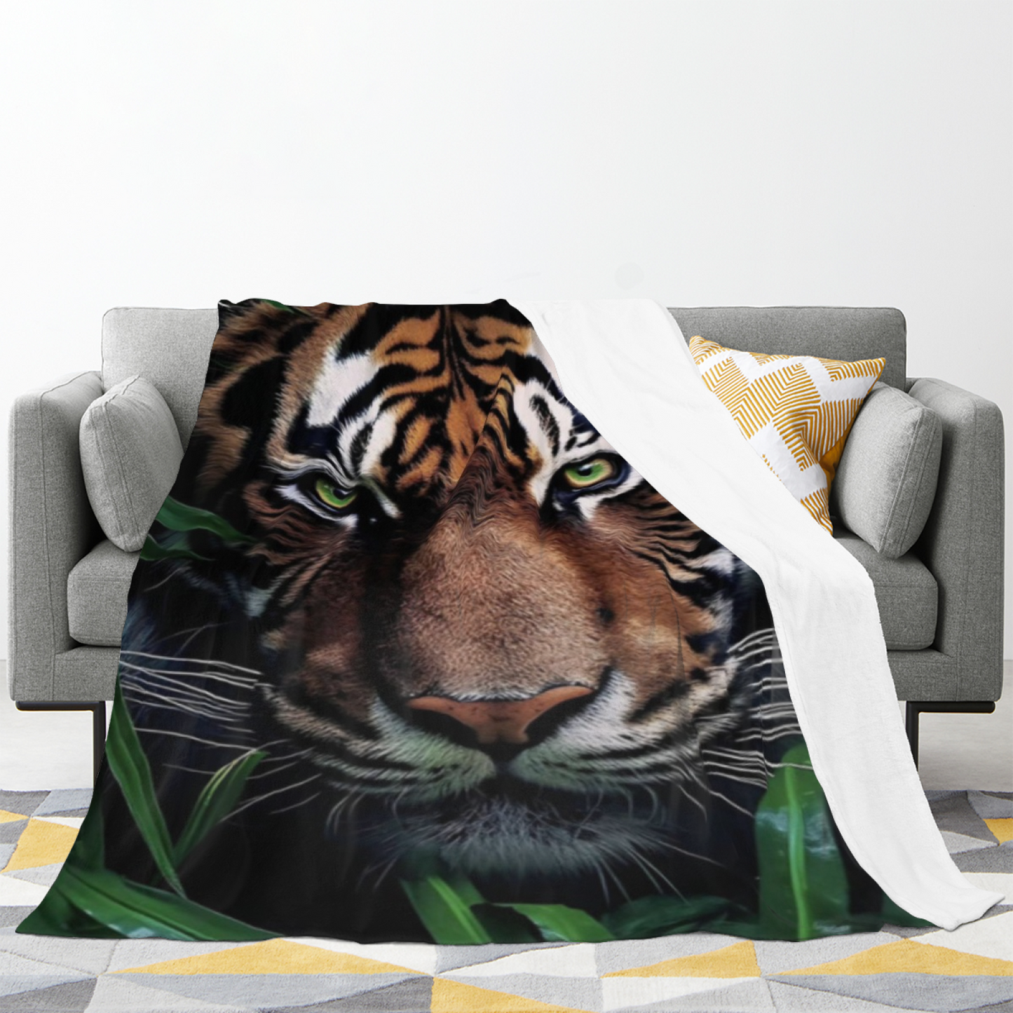 Tiger Reflection Flannel Throw Blanket ¨C Wildlife and Water Landscape
