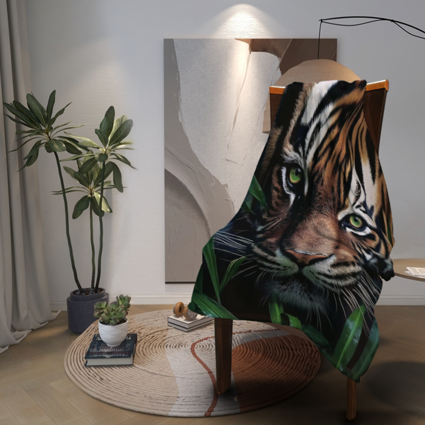 Tiger Reflection Flannel Throw Blanket ¨C Wildlife and Water Landscape