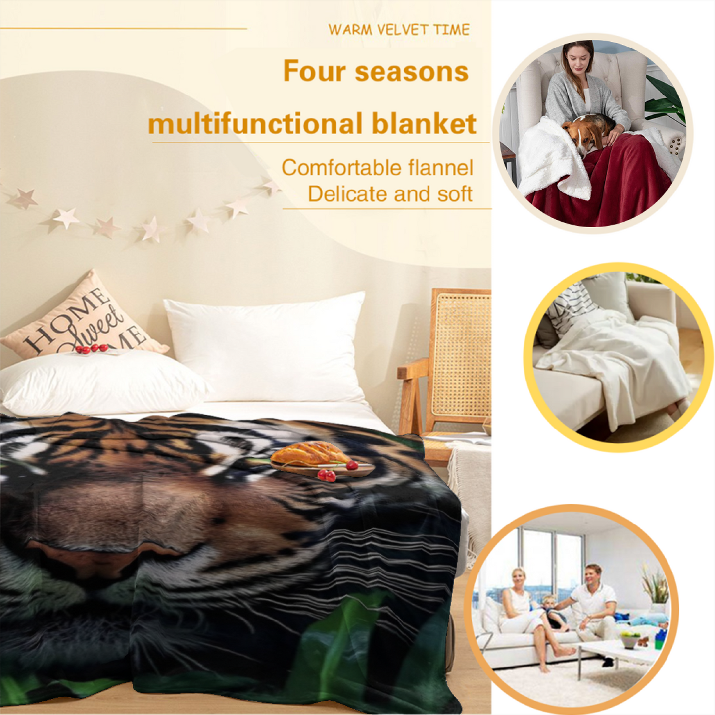 Tiger Reflection Flannel Throw Blanket ¨C Wildlife and Water Landscape