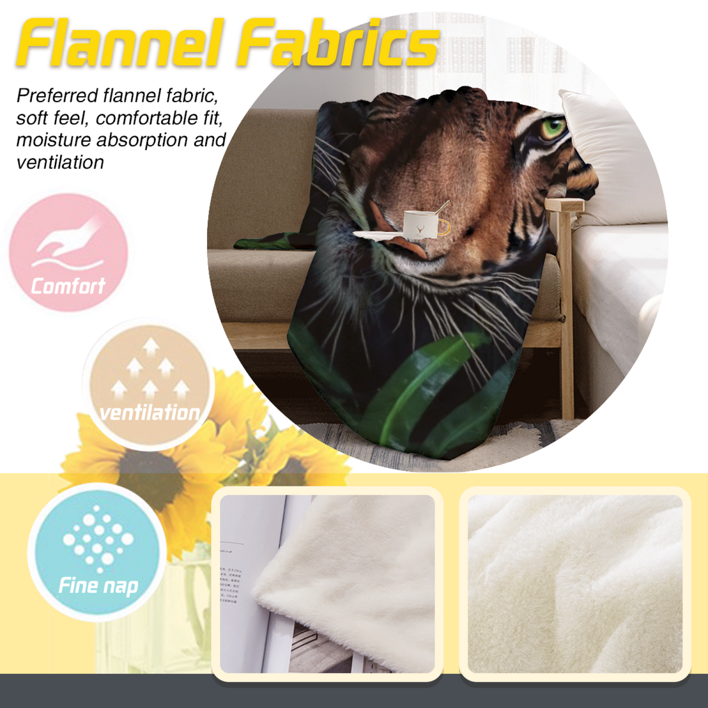 Tiger Reflection Flannel Throw Blanket ¨C Wildlife and Water Landscape