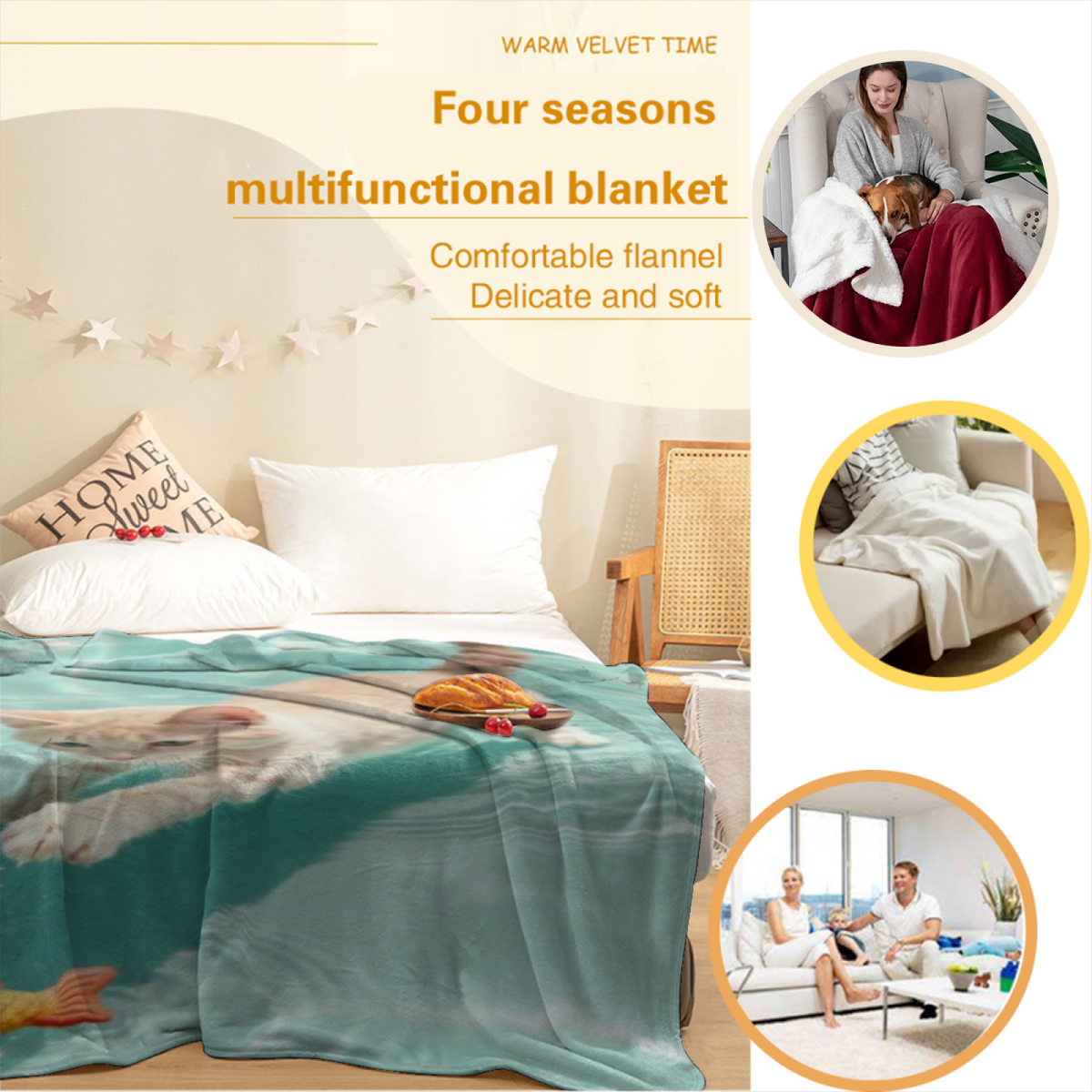 Evergreen Treasure Pastel Multicolor Modern Art Flannel Throw Blanket