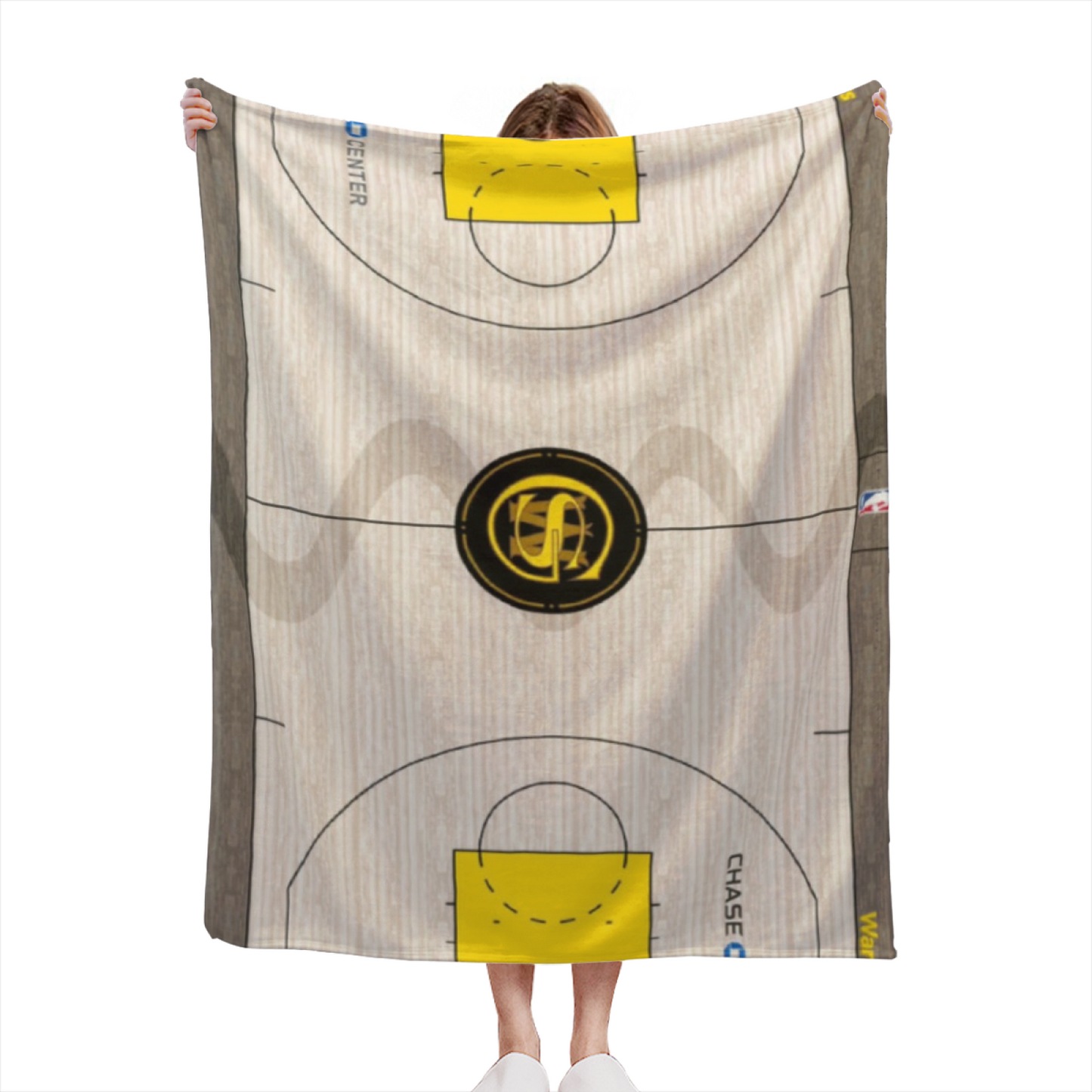 Indiana Pacers-Inspired Basketball Court Flannel Throw Blanket ¨C Yellow and Black Sports Graphic