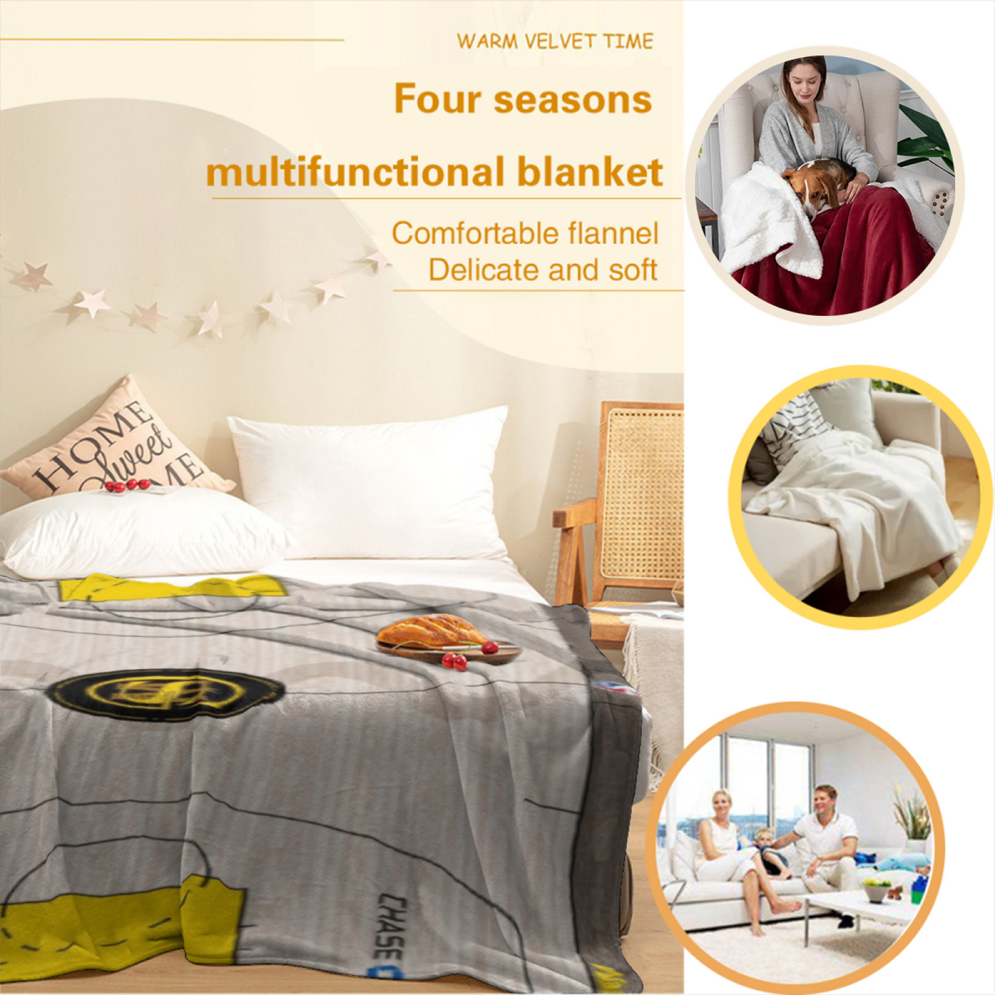 Indiana Pacers-Inspired Basketball Court Flannel Throw Blanket ¨C Yellow and Black Sports Graphic