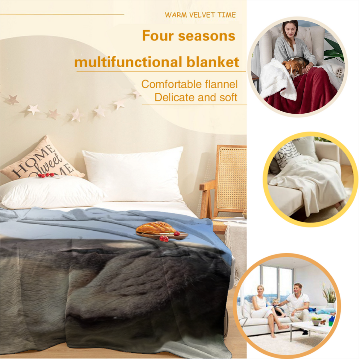 Soft Neutral Saffron Rhythm All-Season Flannel Blanket