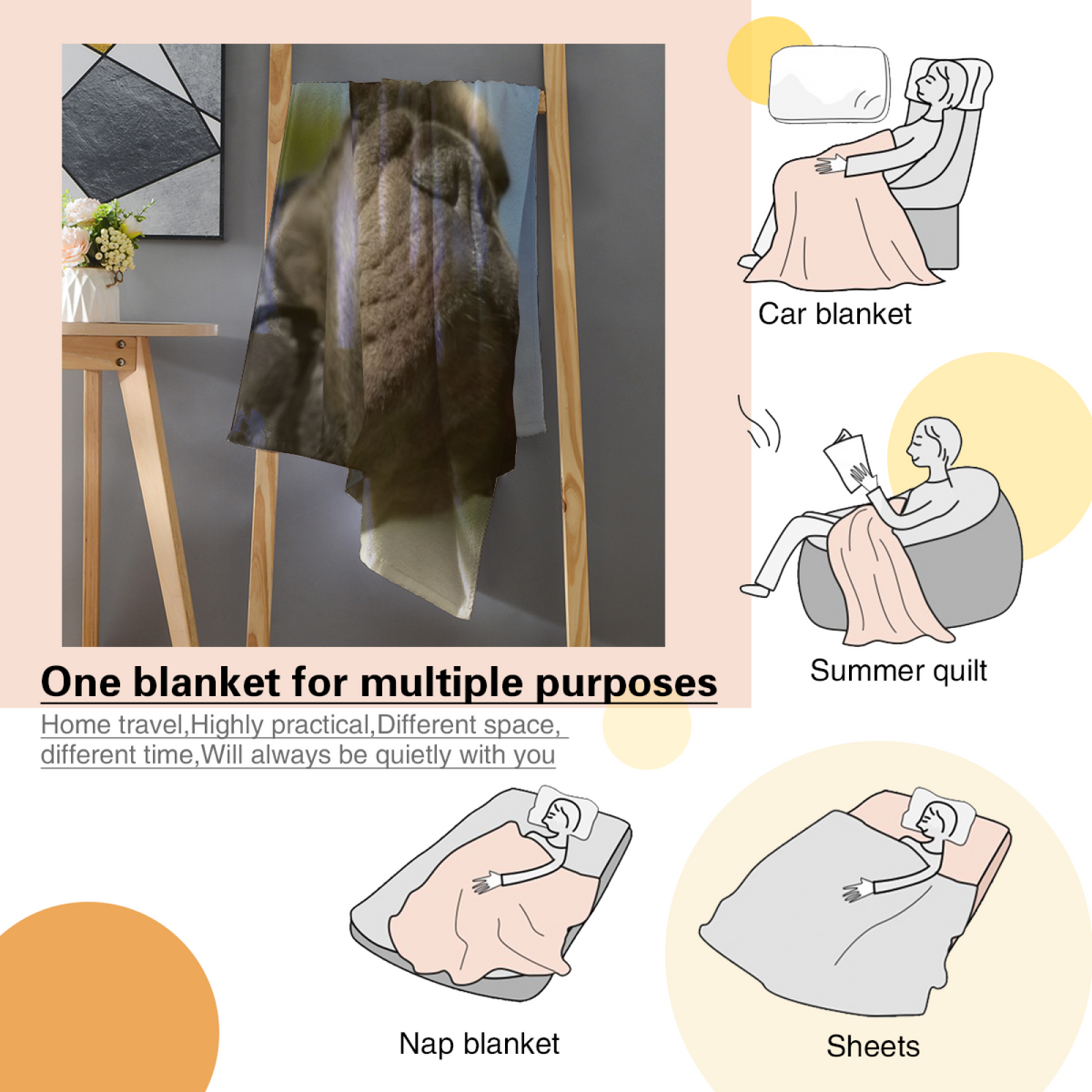 Soft Neutral Saffron Rhythm All-Season Flannel Blanket