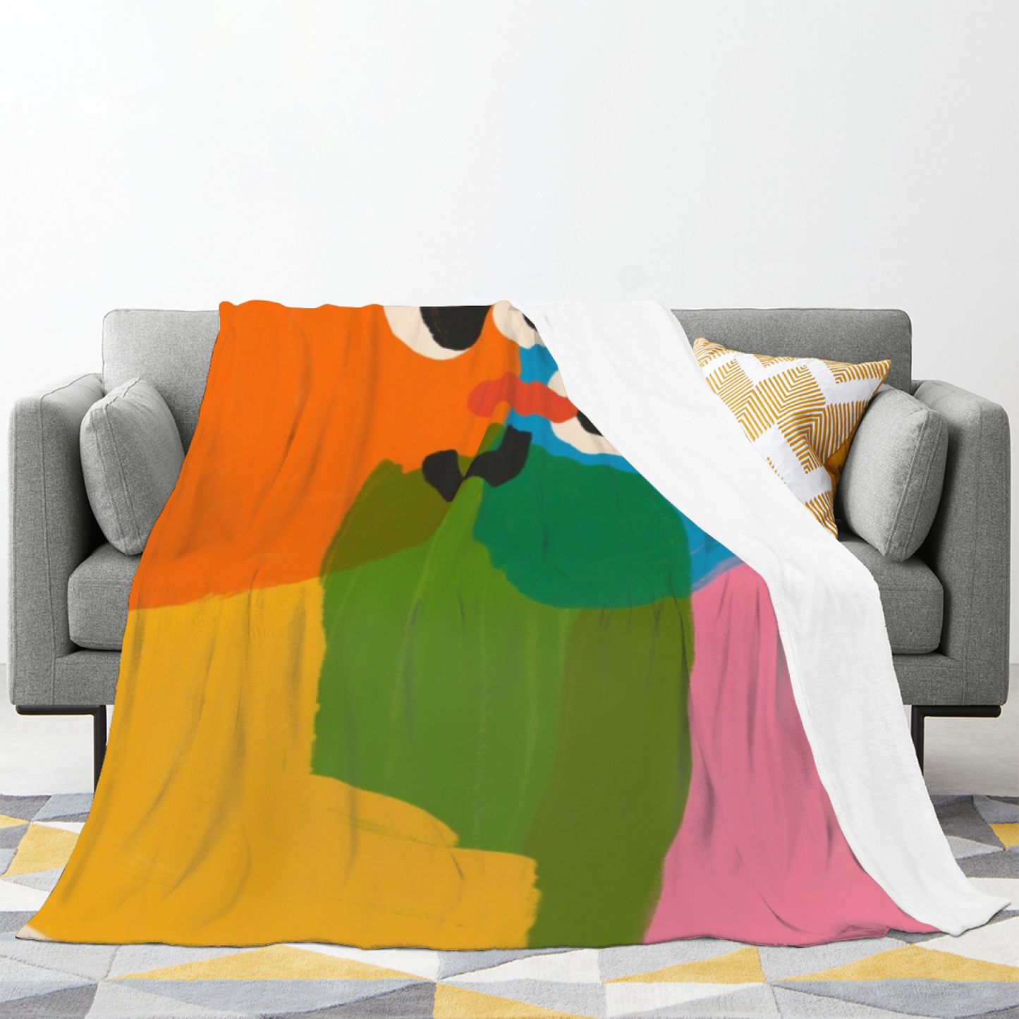 Colorful Abstract Character Art Throw Blanket ¨C Modern Geometric Printed Cozy Blanket