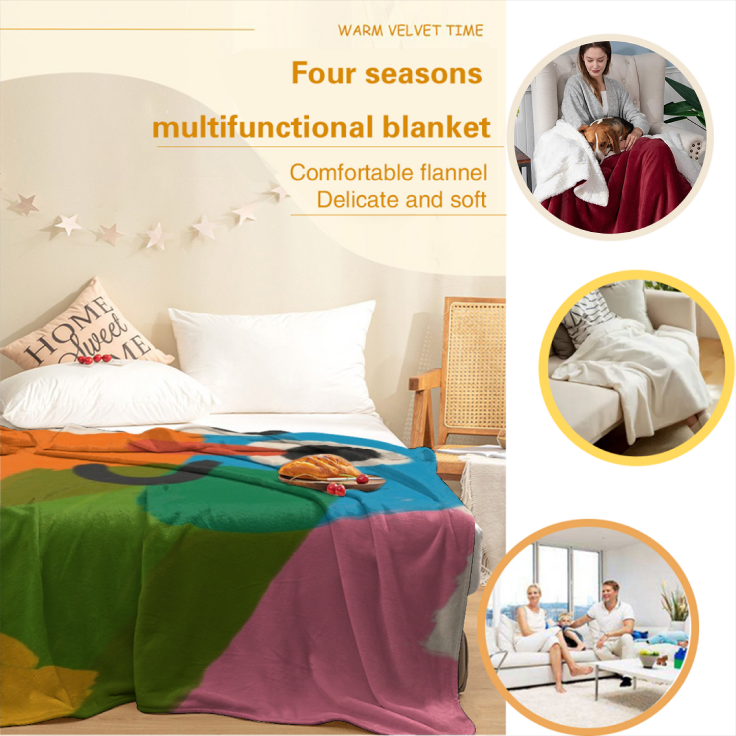 Colorful Abstract Character Art Throw Blanket ¨C Modern Geometric Printed Cozy Blanket