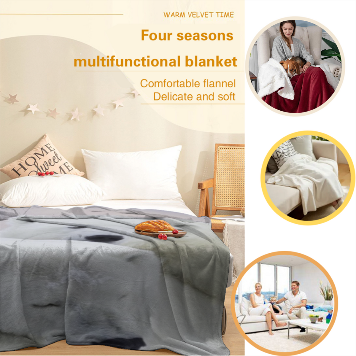 Eclectic Design Frosted Carnival Warm Coral Cozy Flannel Bed Blanket