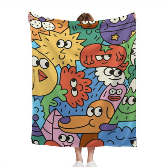 Sunwashed Carnival Expressive Print Cozy Flannel Bed Blanket in Rich Multicolor