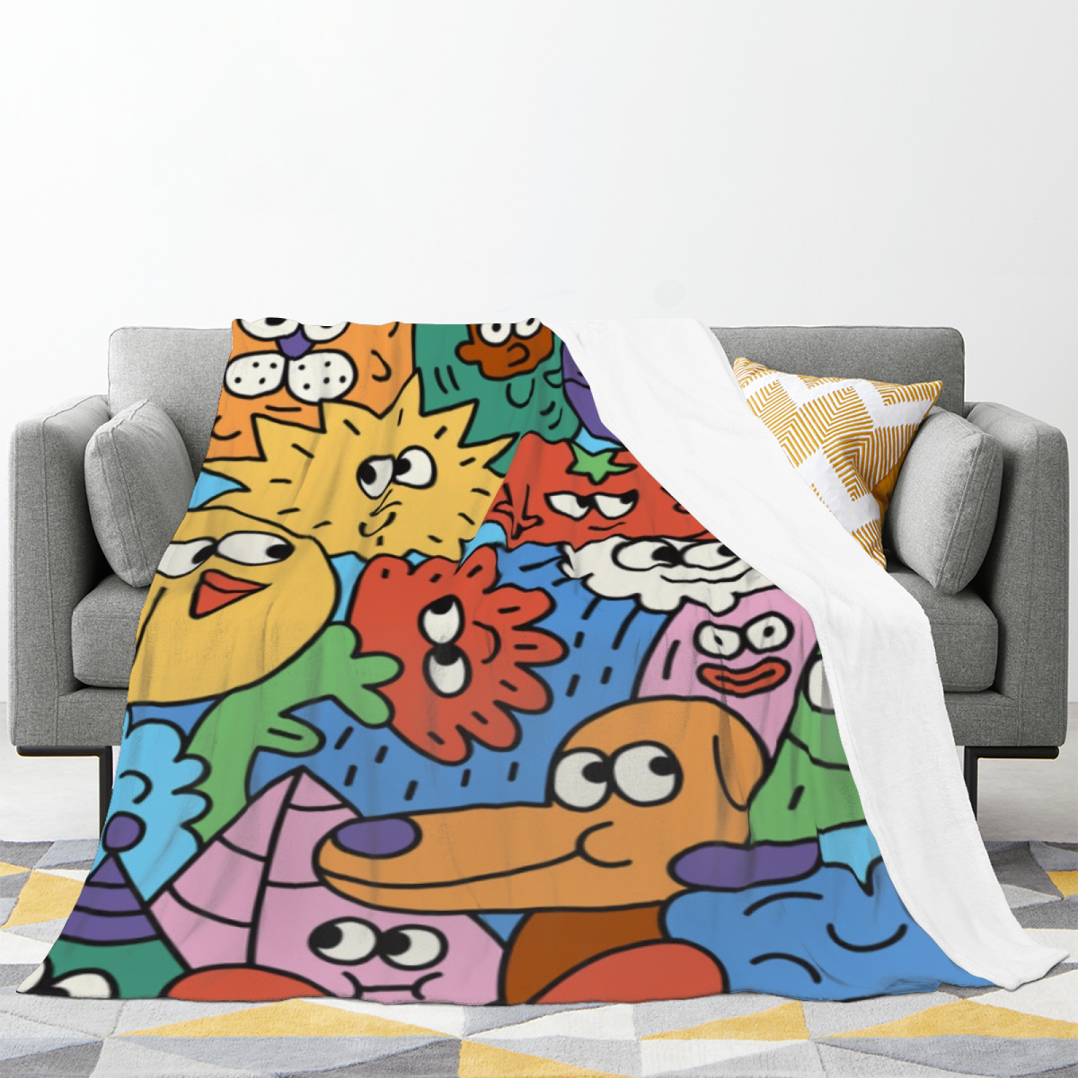 Sunwashed Carnival Expressive Print Cozy Flannel Bed Blanket in Rich Multicolor