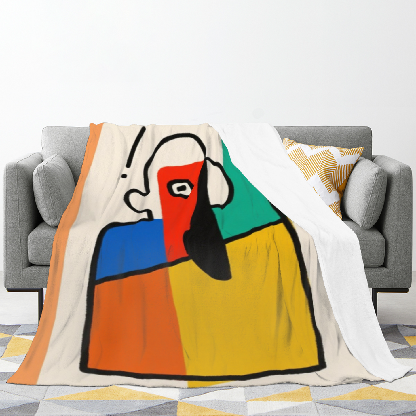 Colorful Geometric Character Art Throw Blanket ¨C Modern Abstract Printed Cozy Blanket