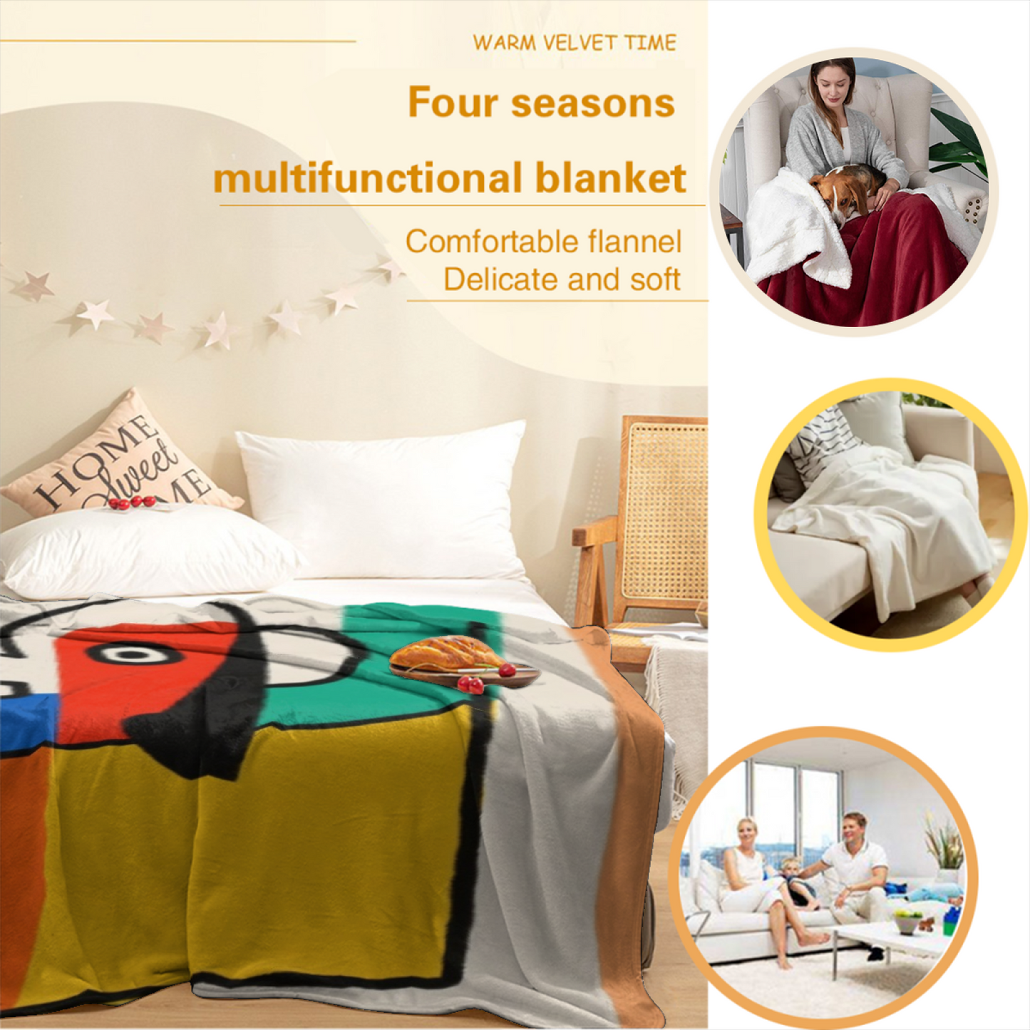 Colorful Geometric Character Art Throw Blanket ¨C Modern Abstract Printed Cozy Blanket