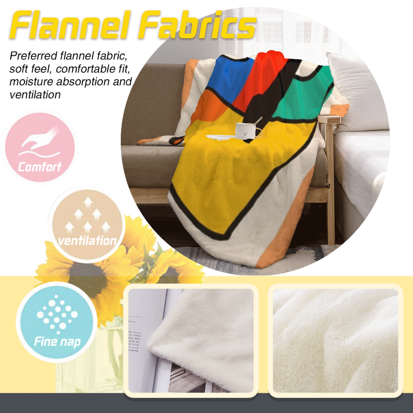 Colorful Geometric Character Art Throw Blanket ¨C Modern Abstract Printed Cozy Blanket