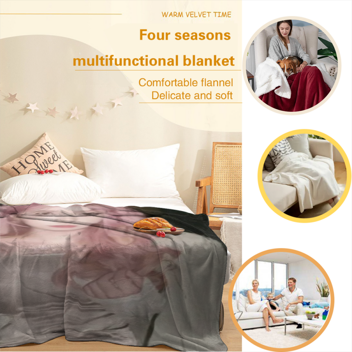 Soft Minimalist Plush Flannel Throw ¨C Tangerine Treasure Collection