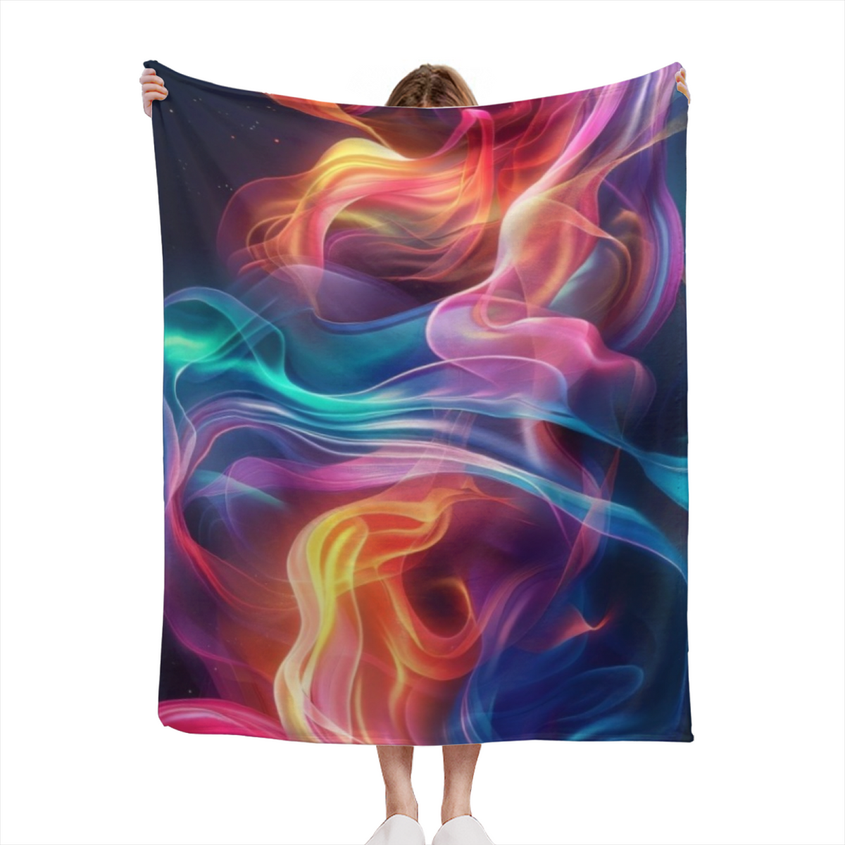 Expressive Soft Neutral Azure Rhythm Plush Flannel Throw