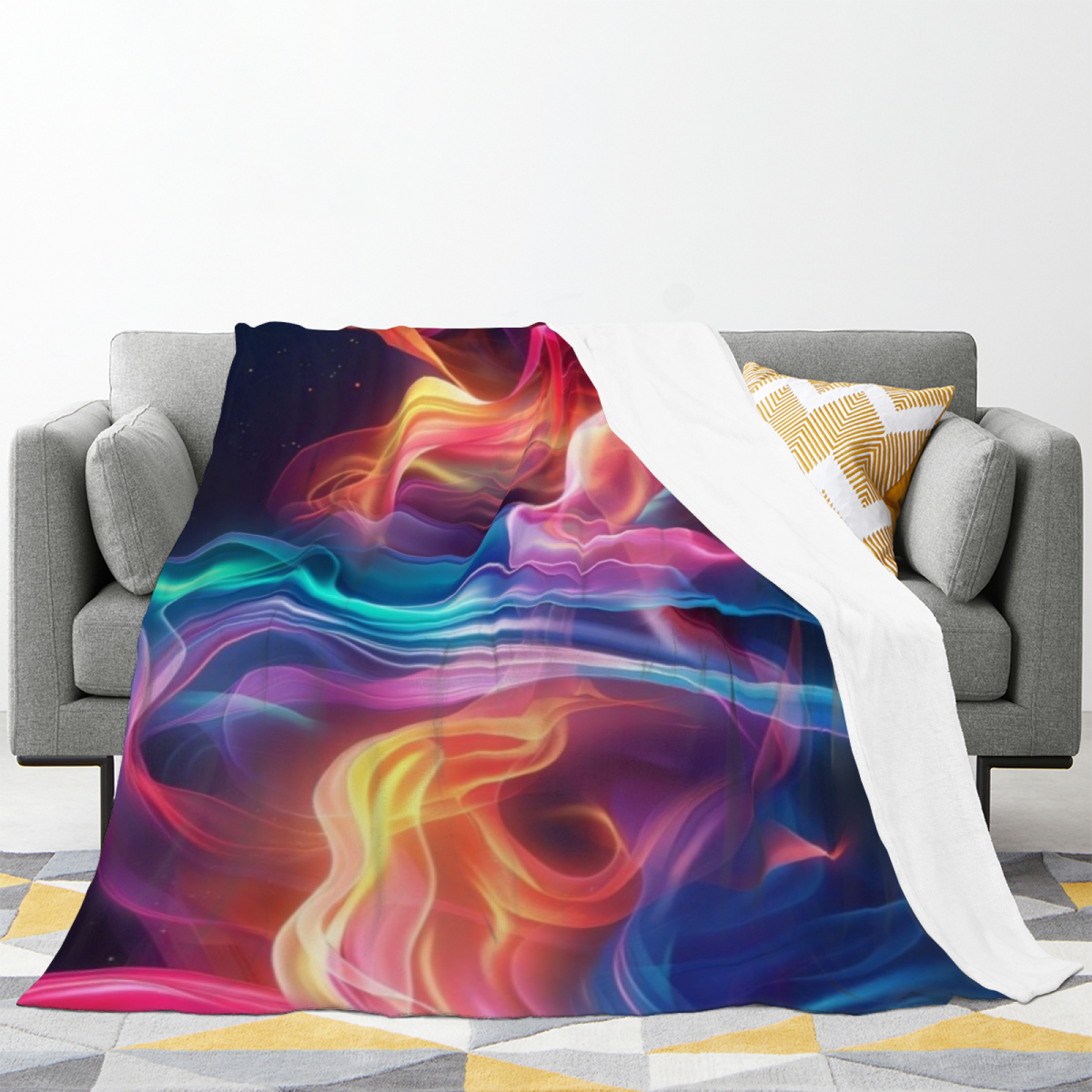 Expressive Soft Neutral Azure Rhythm Plush Flannel Throw