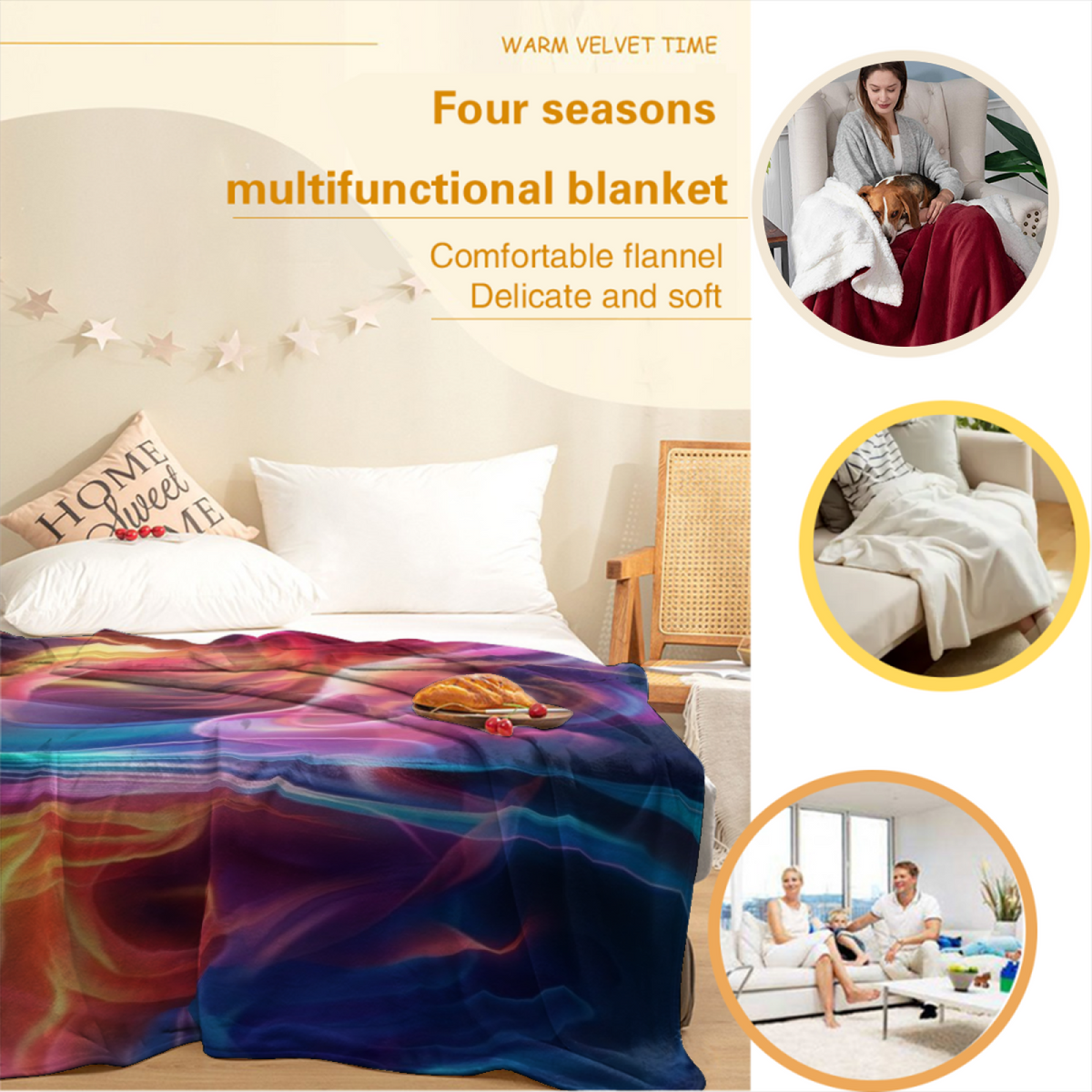 Expressive Soft Neutral Azure Rhythm Plush Flannel Throw