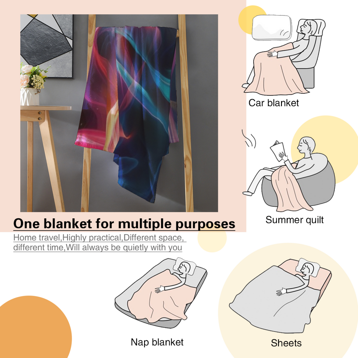 Expressive Soft Neutral Azure Rhythm Plush Flannel Throw