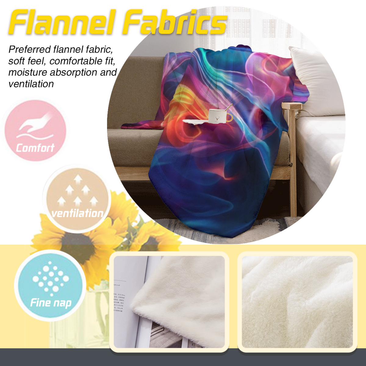 Expressive Soft Neutral Azure Rhythm Plush Flannel Throw