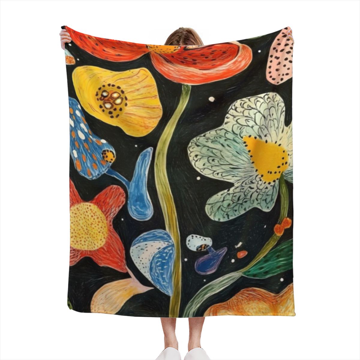Solstice Muse Earthy Multicolor Art Plush Flannel Throw