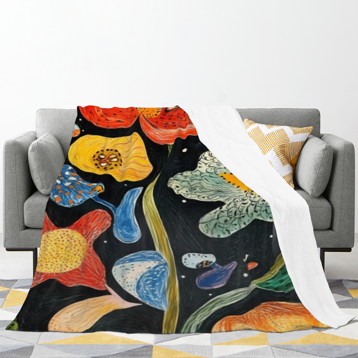 Solstice Muse Earthy Multicolor Art Plush Flannel Throw
