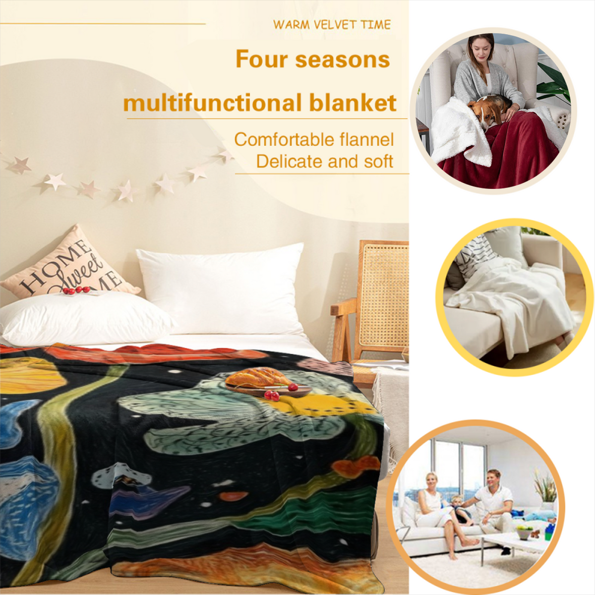 Solstice Muse Earthy Multicolor Art Plush Flannel Throw