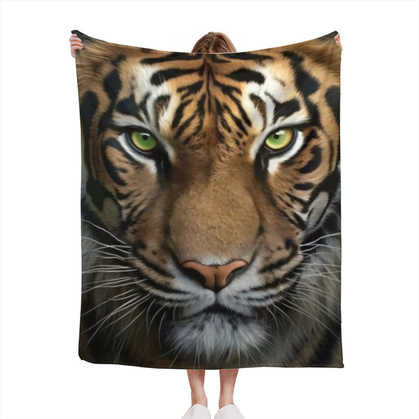 Realistic Tiger Face Flannel Throw Blanket ¨C Fierce Wildlife Portrait