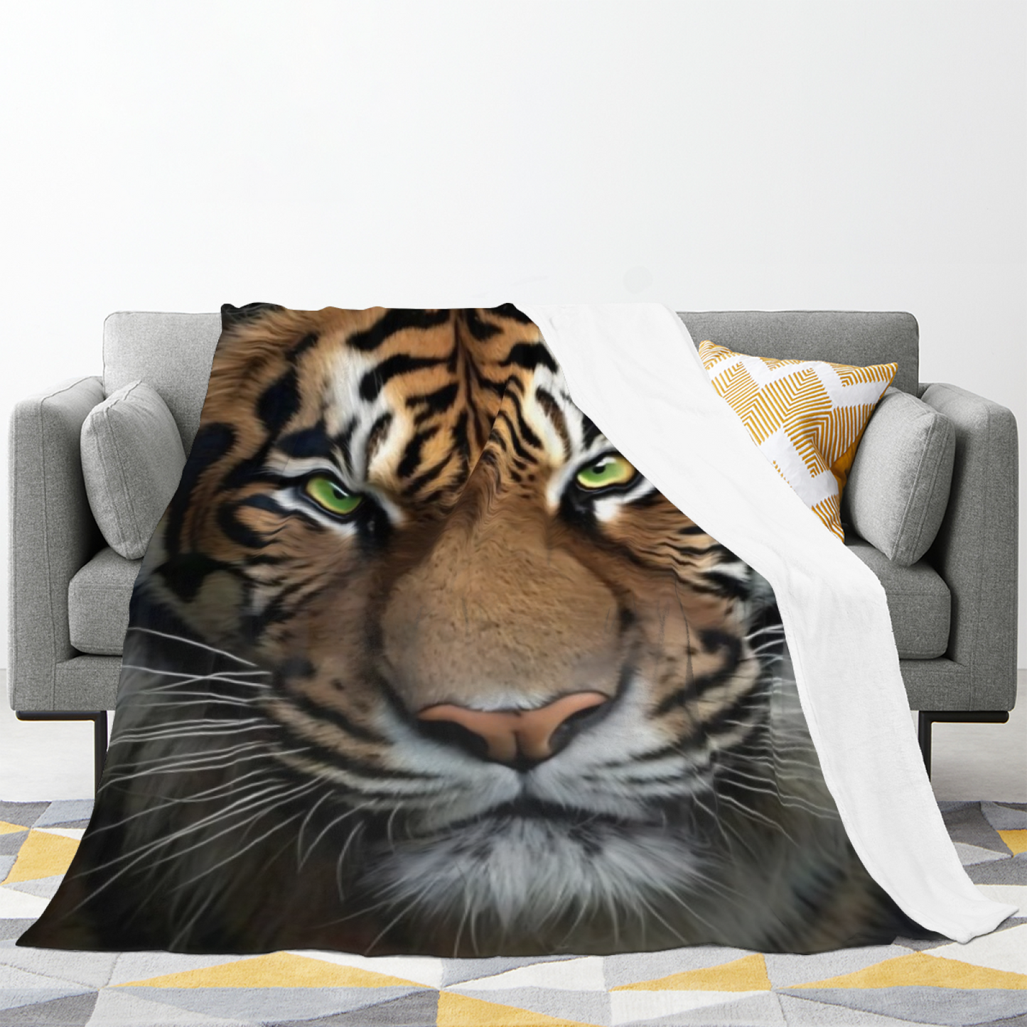 Realistic Tiger Face Flannel Throw Blanket ¨C Fierce Wildlife Portrait