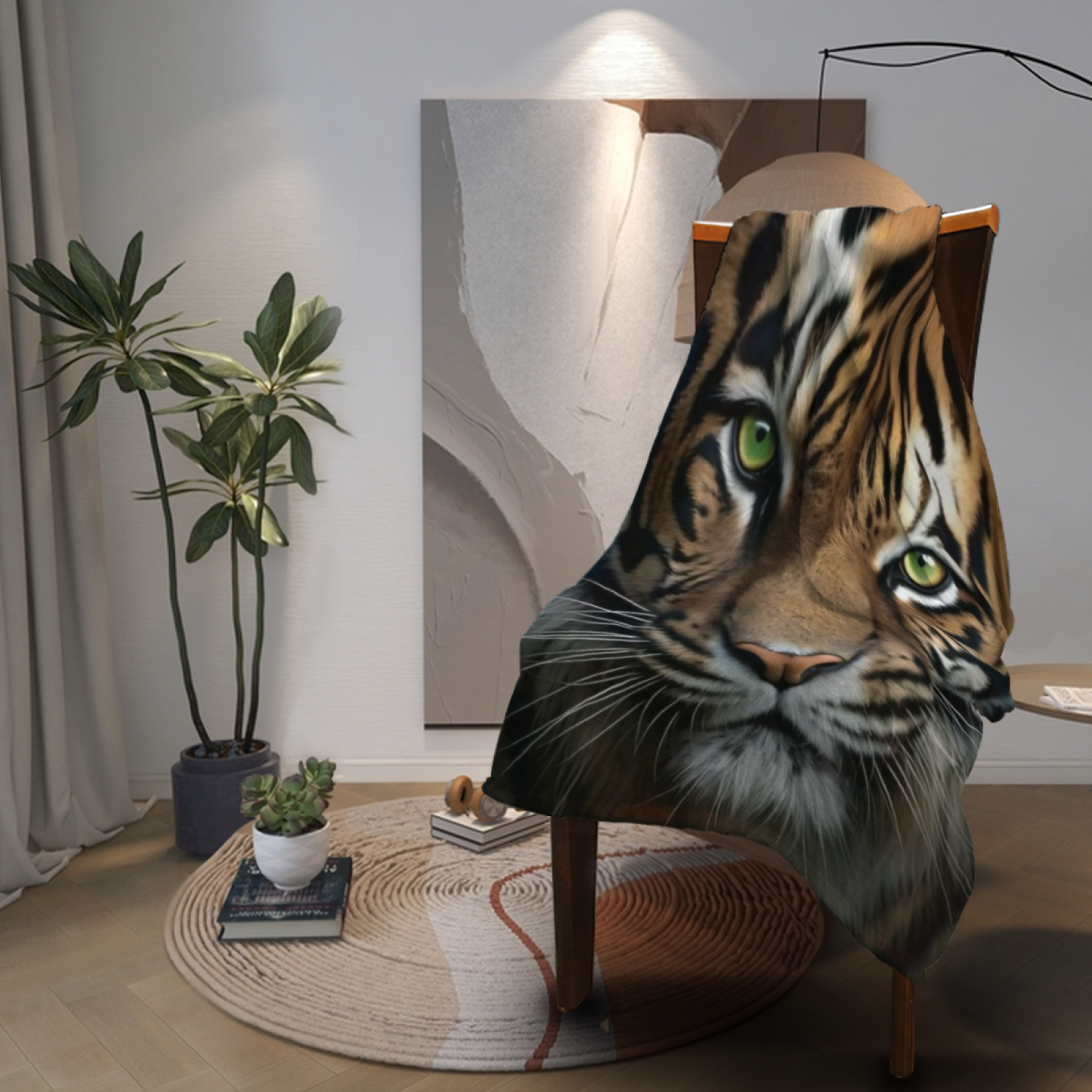 Realistic Tiger Face Flannel Throw Blanket ¨C Fierce Wildlife Portrait
