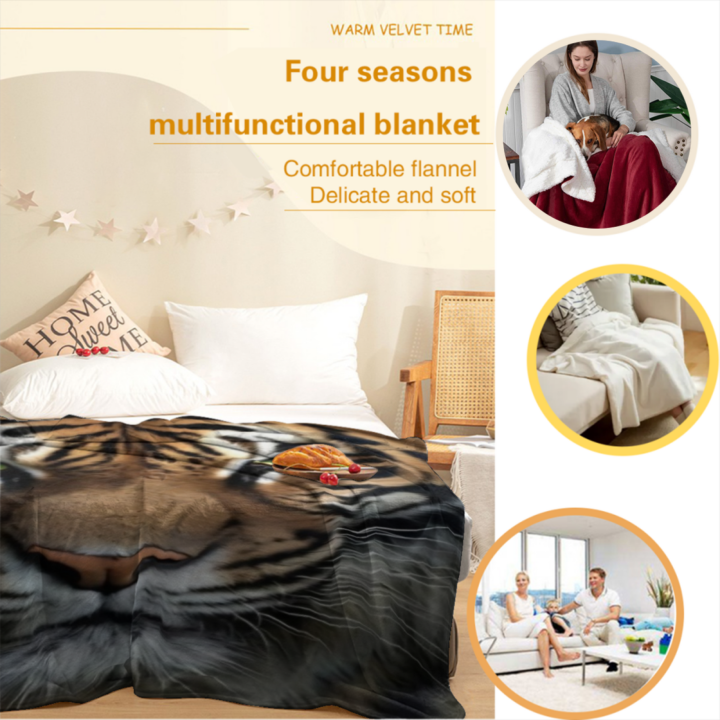 Realistic Tiger Face Flannel Throw Blanket ¨C Fierce Wildlife Portrait